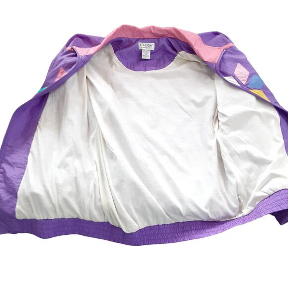 Vintage 1980s Purple Diamond Windbreaker Jacket Full Zip Oversized Track Suit - Picture 4 of 11